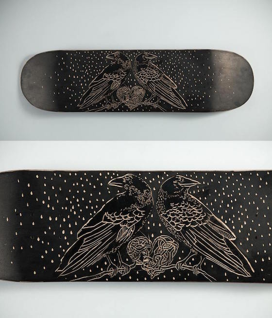 Ryan Livingstone Contemporary Canadian Toronto Artist in the studio New Brunswick Crow crows Heart Art Skateboard Concrete Fundraiser